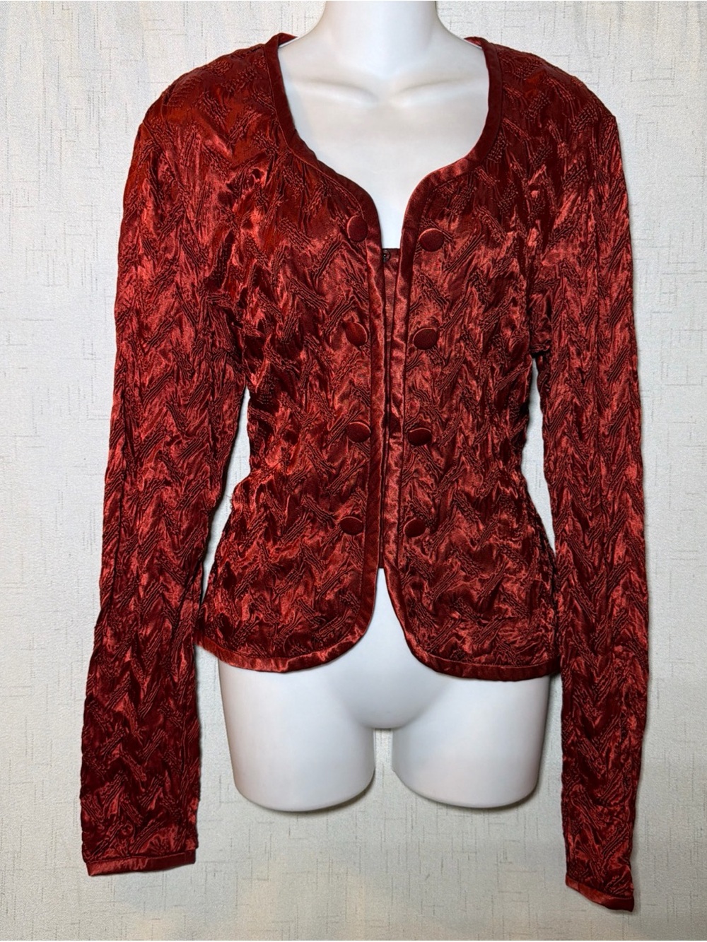 Vintage Caché 90s Brunt Orange Textured Blazer Jacket Size 10 Double Breasted